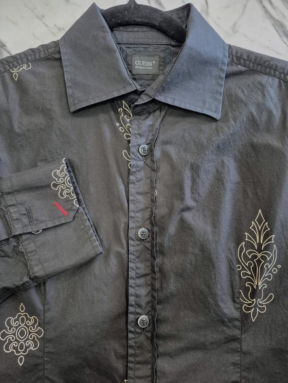 Guess By Marciano Long Sleeve Button Up Shirt, Mens Medium, Black w Pattern
